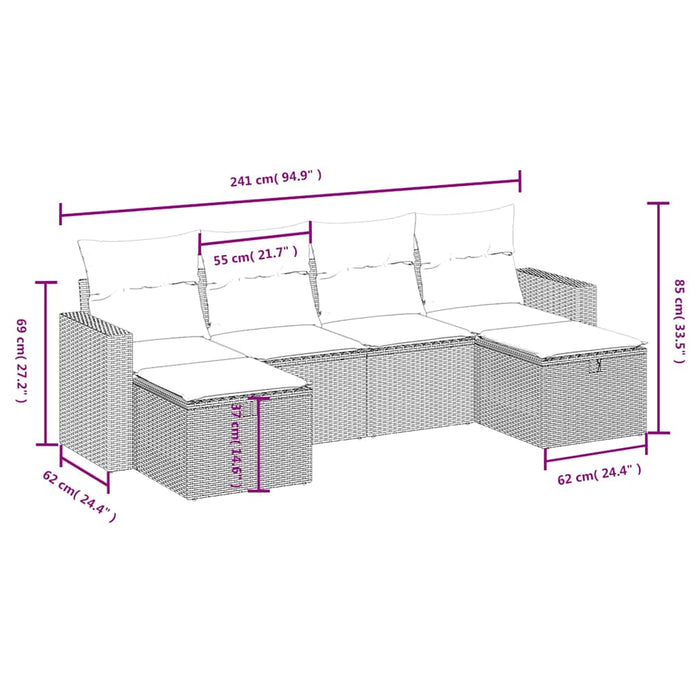 Set mobilier de grădină cu perne, 6 piese, negru, poliratan WALTI