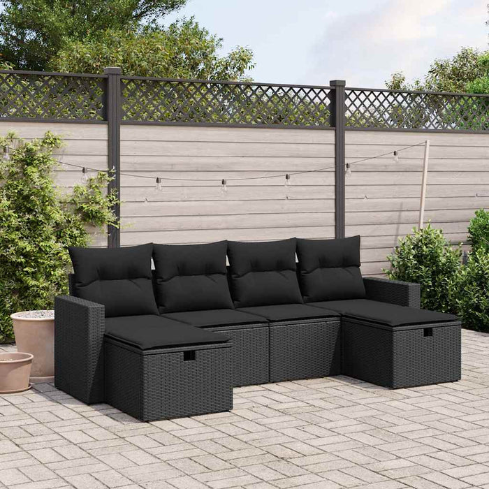 Set mobilier de grădină cu perne, 6 piese, negru, poliratan WALTI