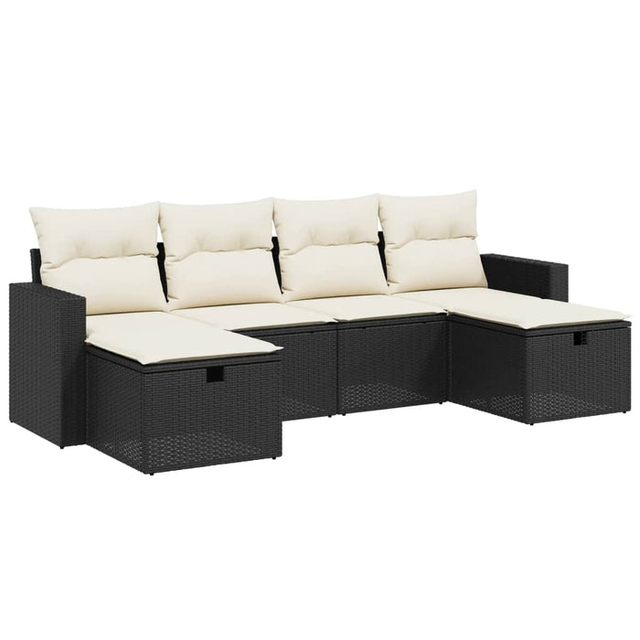 Set mobilier de grădină cu perne, 6 piese, negru, poliratan - WALTI WALTI