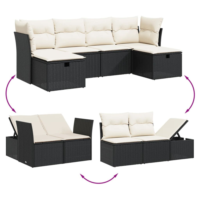 Set mobilier de grădină cu perne, 6 piese, negru, poliratan - WALTI WALTI