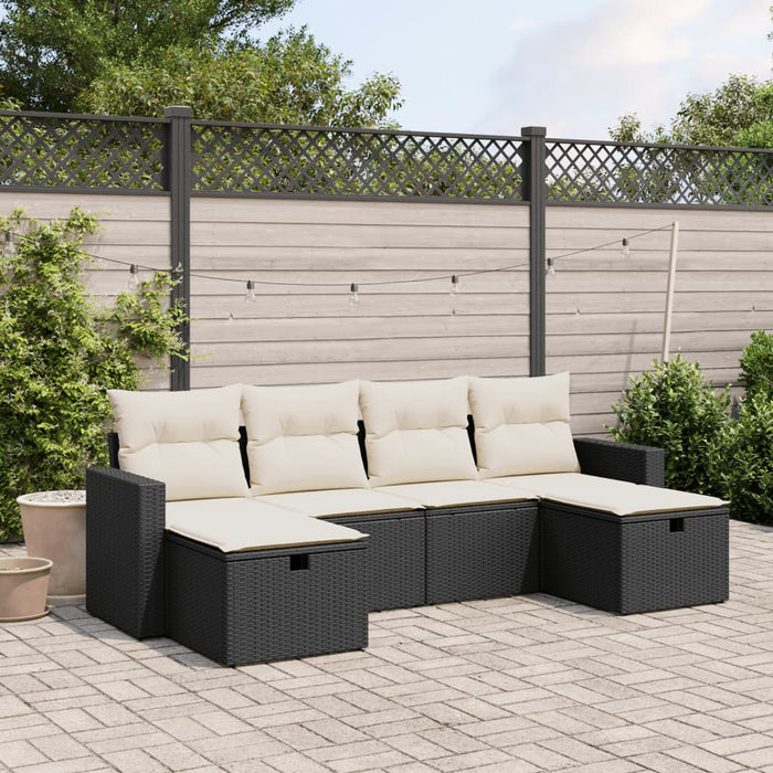 Set mobilier de grădină cu perne, 6 piese, negru, poliratan - WALTI WALTI