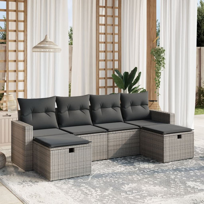 Set mobilier grădină cu perne, 6 piese, gri, poliratan WALTI