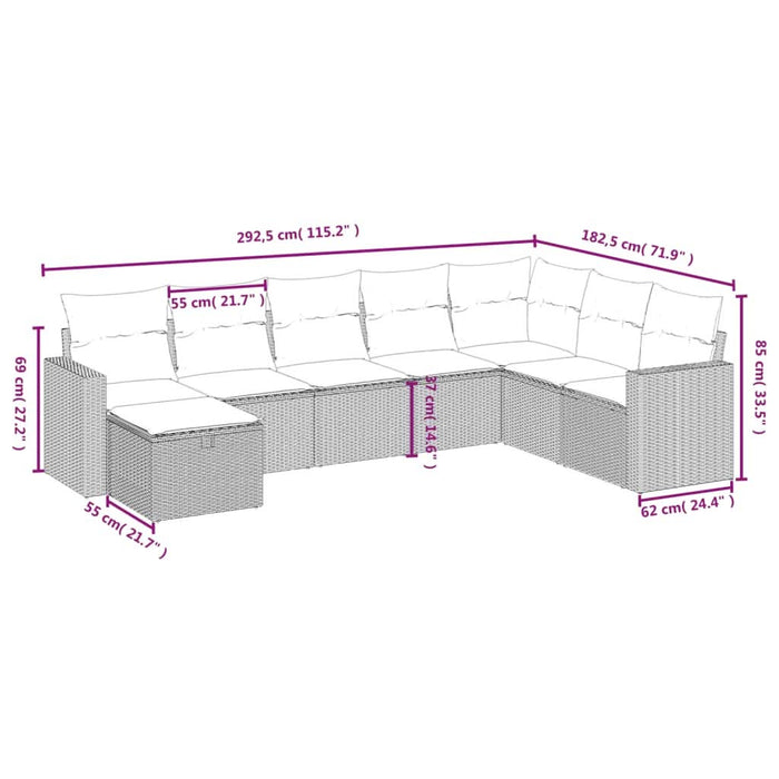 Set mobilier de grădină cu perne, 8 piese, negru, poliratan - WALTI WALTI