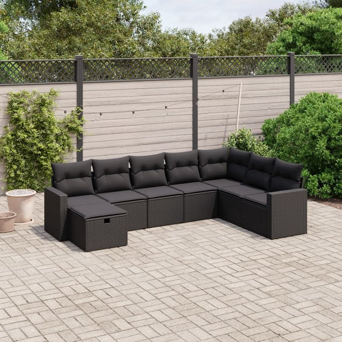 Set mobilier de grădină cu perne, 8 piese, negru, poliratan - WALTI WALTI