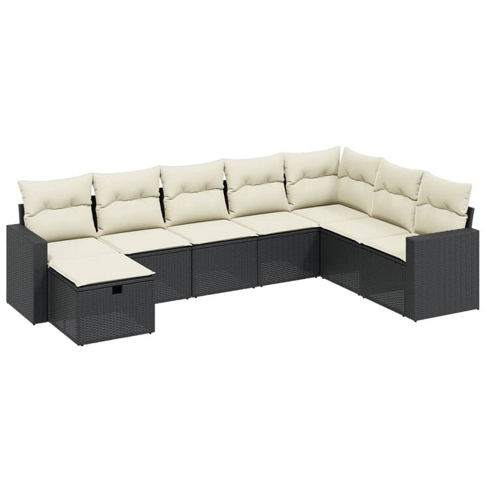 Set mobilier de grădină cu perne, 8 piese, negru, poliratan WALTI