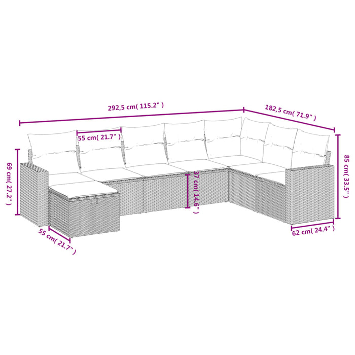 Set mobilier de grădină cu perne, 8 piese, negru, poliratan WALTI
