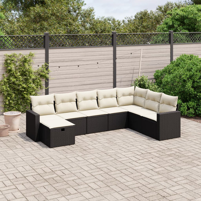 Set mobilier de grădină cu perne, 8 piese, negru, poliratan WALTI