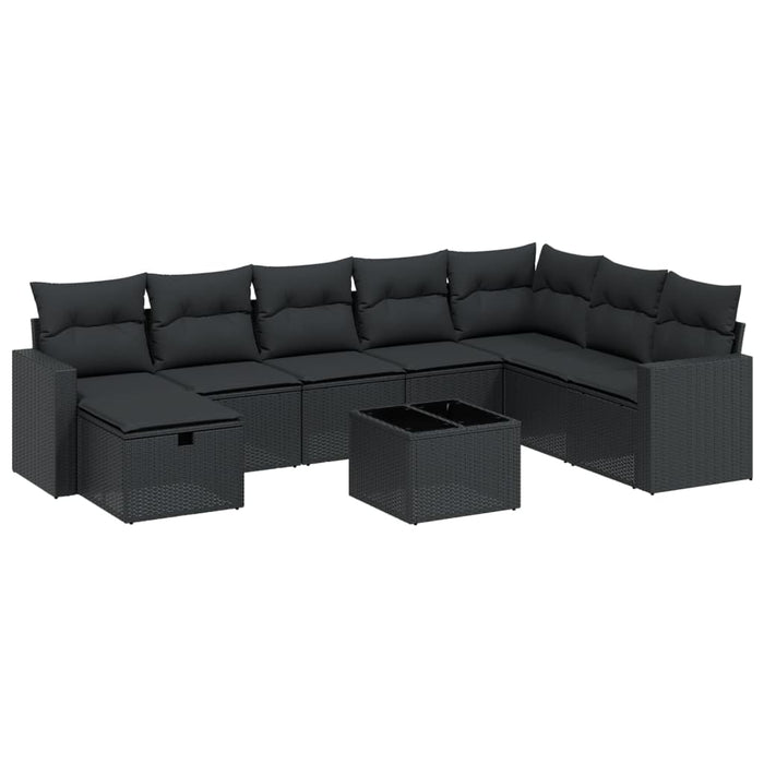 Set mobilier de grădină cu perne, 9 piese, negru, poliratan - WALTI WALTI