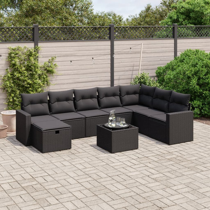 Set mobilier de grădină cu perne, 9 piese, negru, poliratan - WALTI WALTI