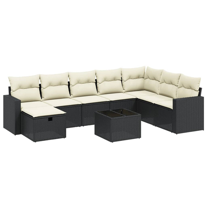 Set mobilier de grădină cu perne, 9 piese, negru, poliratan WALTI