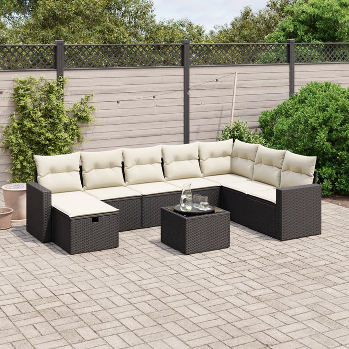 Set mobilier de grădină cu perne, 9 piese, negru, poliratan WALTI