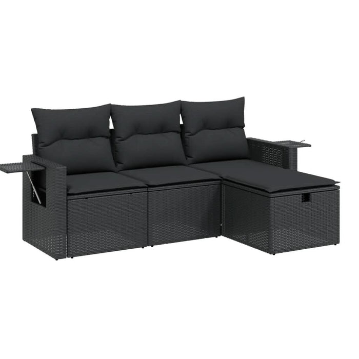 Set mobilier de grădină cu perne, 4 piese, negru, poliratan - WALTI WALTI