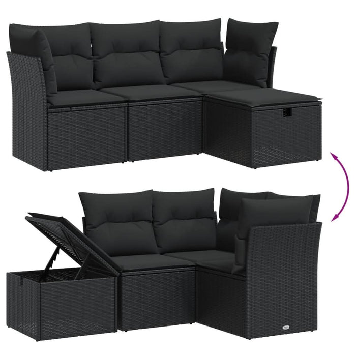 Set mobilier de grădină cu perne, 4 piese, negru, poliratan - WALTI WALTI