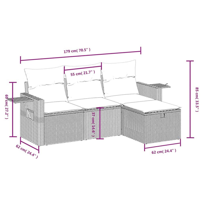 Set mobilier de grădină cu perne, 4 piese, negru, poliratan - WALTI WALTI
