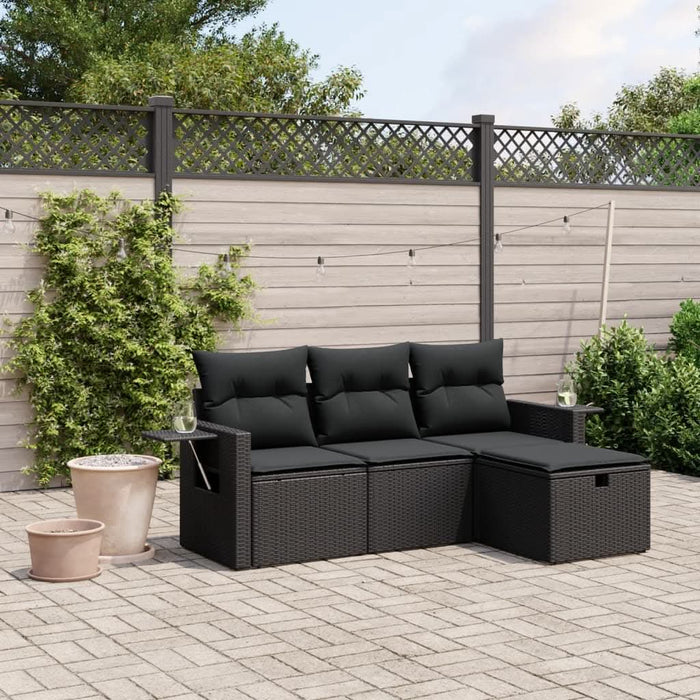 Set mobilier de grădină cu perne, 4 piese, negru, poliratan - WALTI WALTI