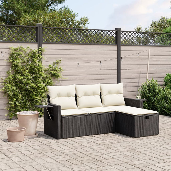 Set mobilier de grădină cu perne, 4 piese, negru, poliratan - WALTI WALTI