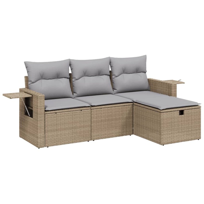 Set canapele de grădină, 4 piese, cu perne, mix bej, poliratan WALTI