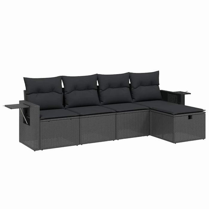 Set mobilier de grădină cu perne, 5 piese, negru, poliratan WALTI