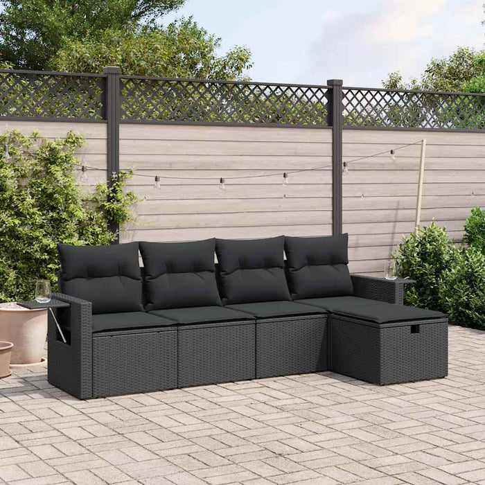 Set mobilier de grădină cu perne, 5 piese, negru, poliratan WALTI
