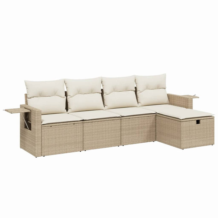Set canapele de grădină cu perne, 5 piese, bej, poliratan WALTI