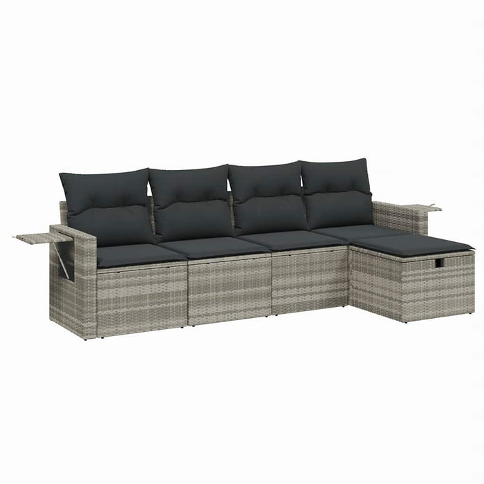 Set canapele de grădină cu perne, 5 piese gri deschis poliratan WALTI