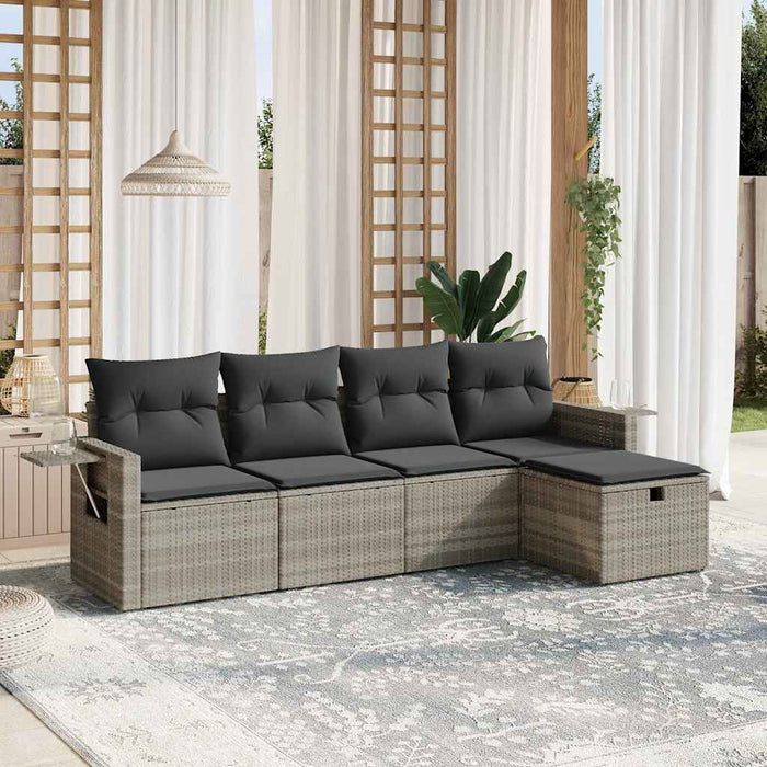 Set canapele de grădină cu perne, 5 piese gri deschis poliratan WALTI