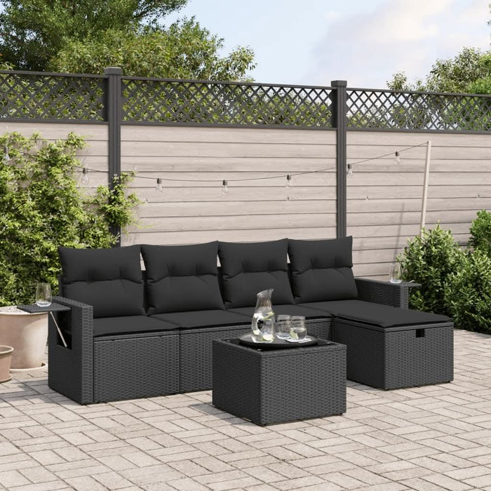 Set mobilier de grădină cu perne, 6 piese, negru, poliratan - WALTI WALTI