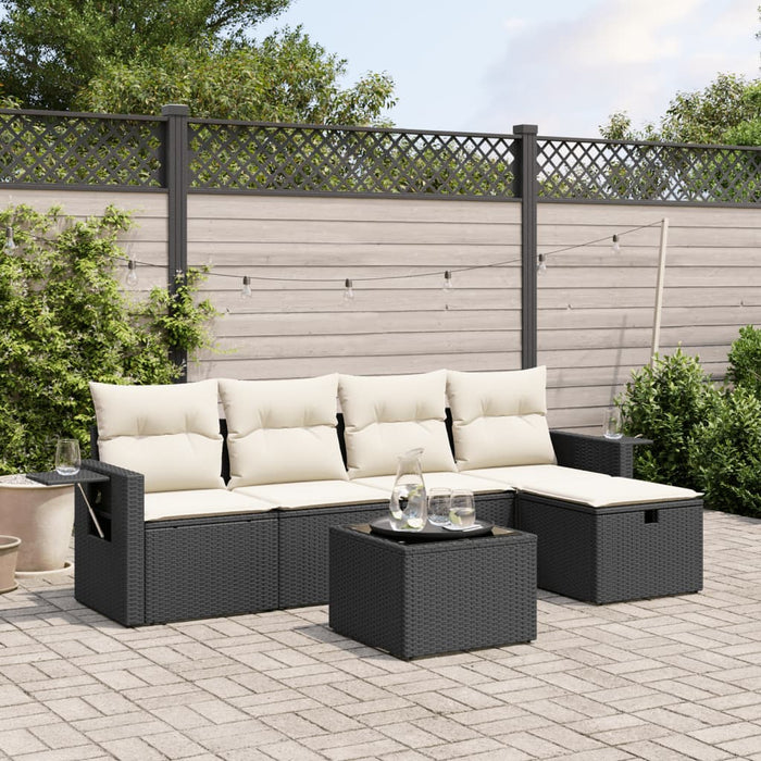 Set mobilier de grădină cu perne, 6 piese, negru, poliratan - WALTI WALTI