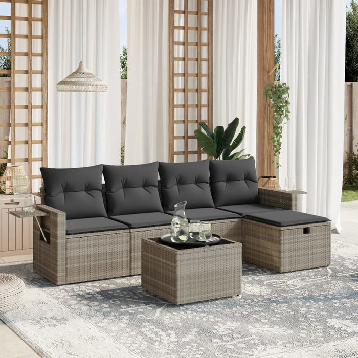 Set canapele de grădină cu perne, 6 piese gri deschis poliratan WALTI