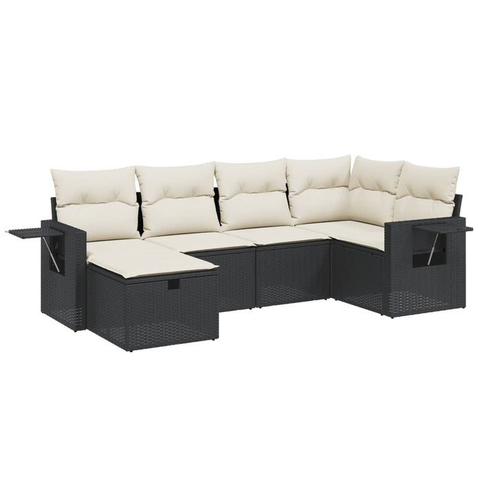 Set mobilier de grădină cu perne, 6 piese, negru, poliratan WALTI