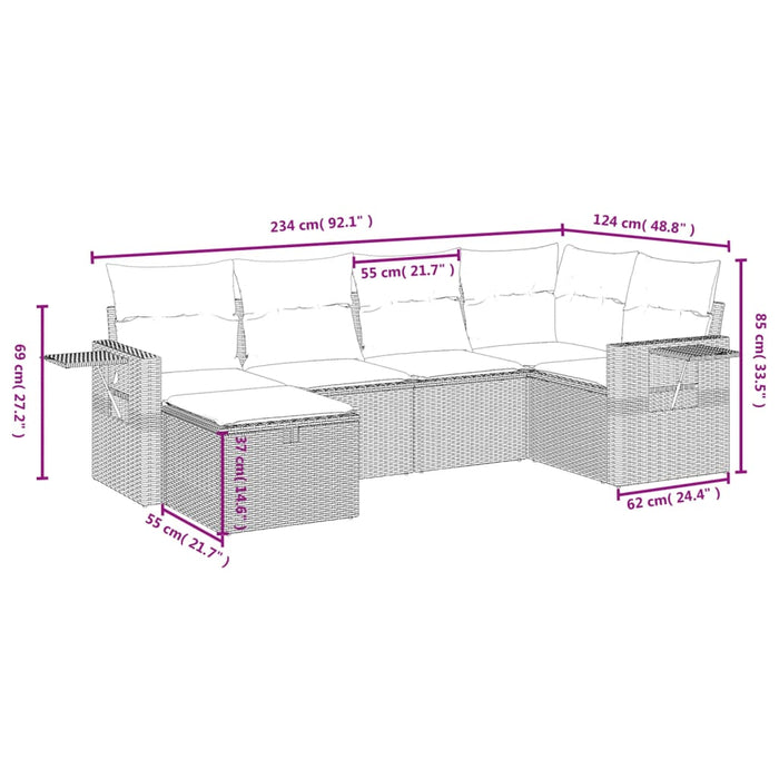 Set mobilier de grădină cu perne, 6 piese, negru, poliratan WALTI