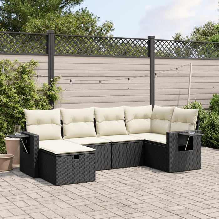 Set mobilier de grădină cu perne, 6 piese, negru, poliratan WALTI
