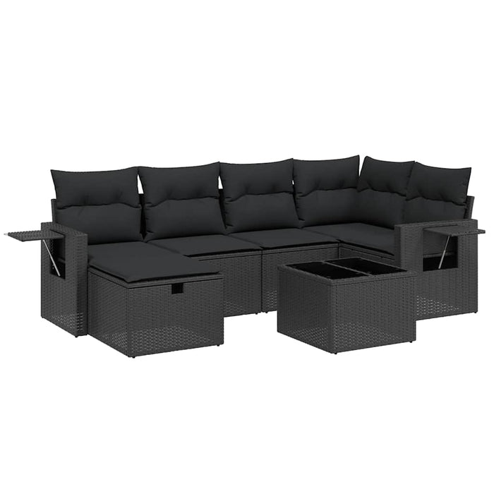 Set canapele de grădină cu perne, 7 piese, negru, poliratan WALTI
