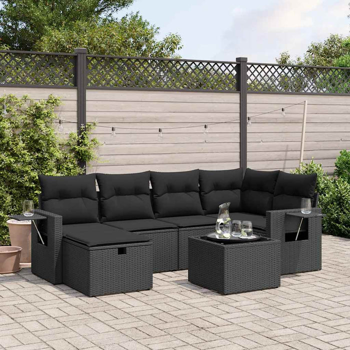 Set canapele de grădină cu perne, 7 piese, negru, poliratan WALTI