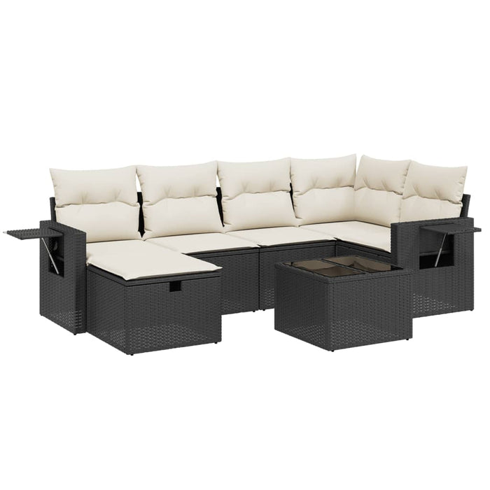 Set canapele de grădină cu perne, 7 piese, negru, poliratan WALTI