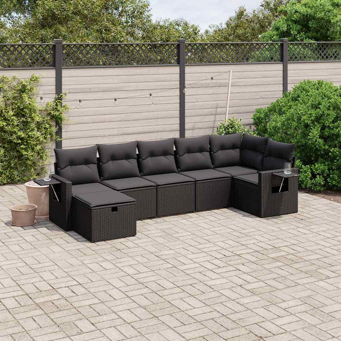 Set canapele de grădină cu perne, 7 piese, negru, poliratan - WALTI WALTI