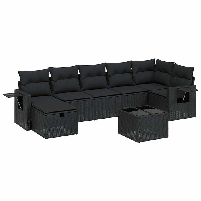 Set mobilier de grădină cu perne, 8 piese, negru, poliratan - WALTI WALTI