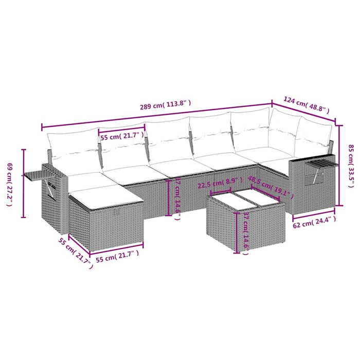 Set mobilier de grădină cu perne, 8 piese, negru, poliratan - WALTI WALTI