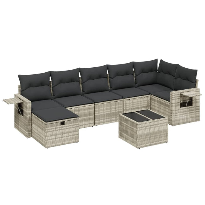 Set mobilier de grădină cu perne, 8 piese gri deschis poliratan WALTI