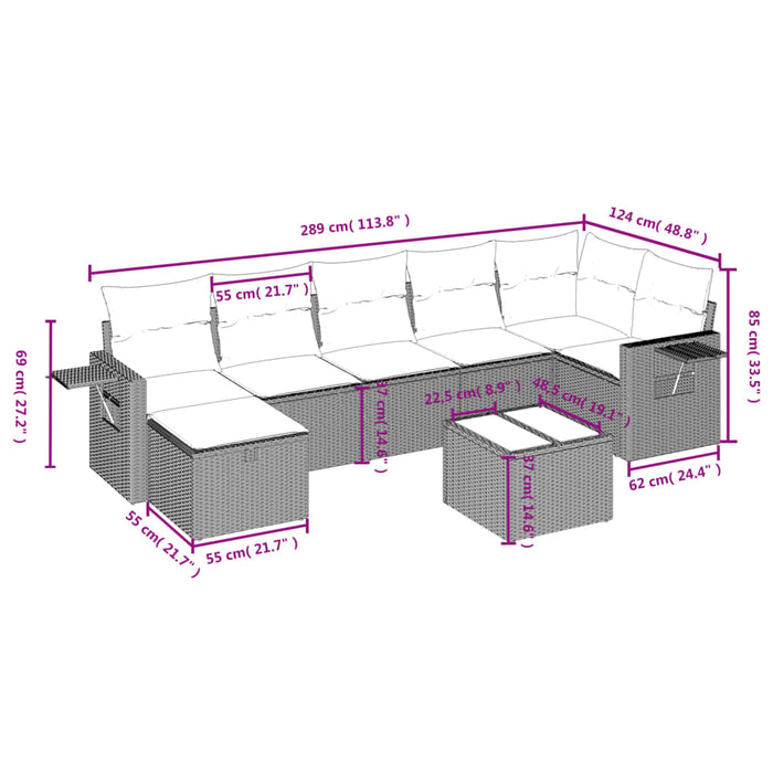 Set mobilier de grădină cu perne, 8 piese gri deschis poliratan WALTI