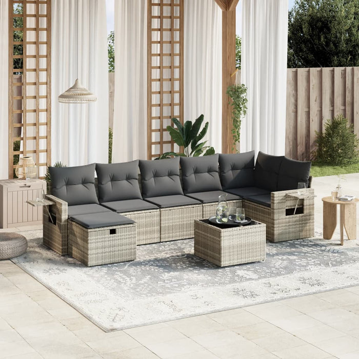 Set mobilier de grădină cu perne, 8 piese gri deschis poliratan WALTI