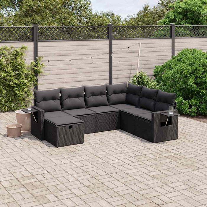 Set canapele de grădină cu perne, 7 piese, negru, poliratan - WALTI WALTI