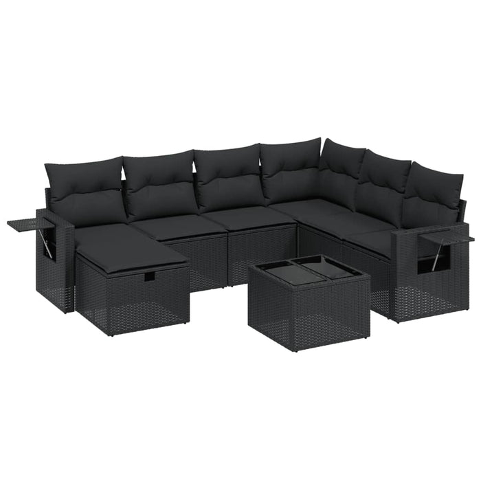 Set mobilier de grădină cu perne, 8 piese, negru, poliratan - WALTI WALTI