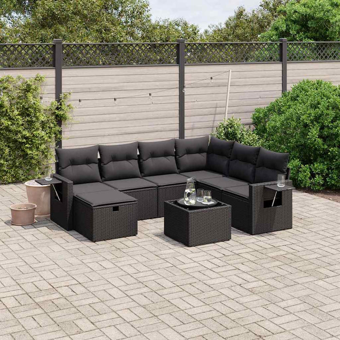 Set mobilier de grădină cu perne, 8 piese, negru, poliratan - WALTI WALTI