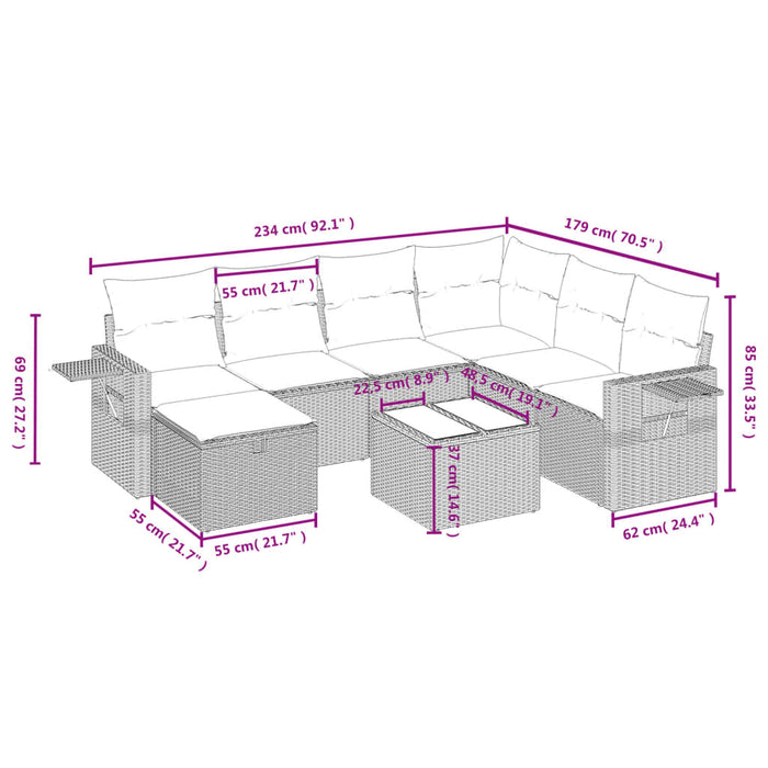 Set mobilier de grădină cu perne, 8 piese, negru, poliratan - WALTI WALTI
