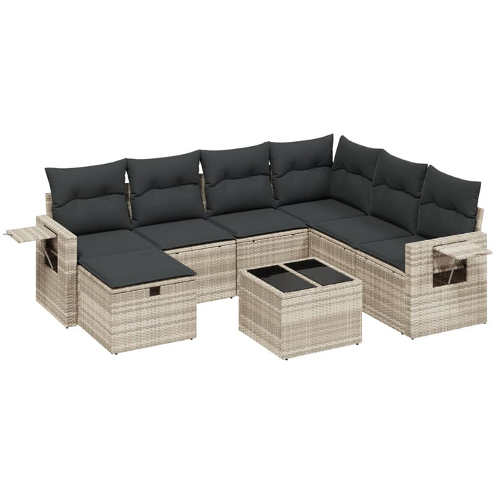Set mobilier de grădină cu perne, 8 piese gri deschis poliratan WALTI