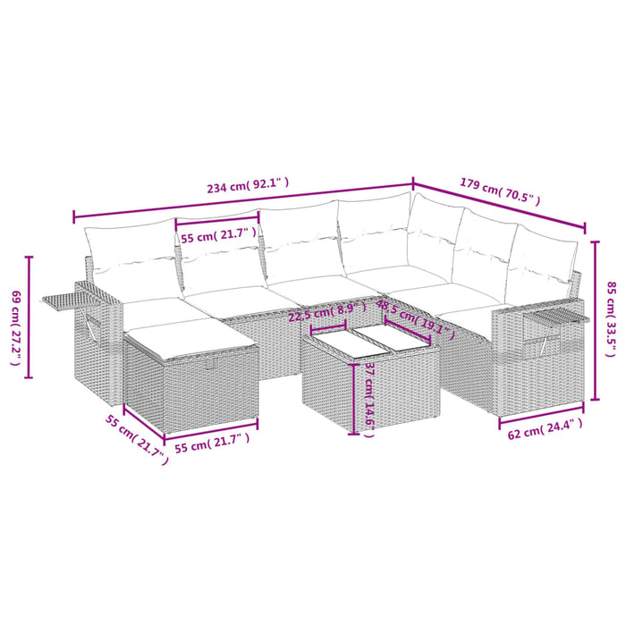 Set mobilier de grădină cu perne, 8 piese gri deschis poliratan WALTI