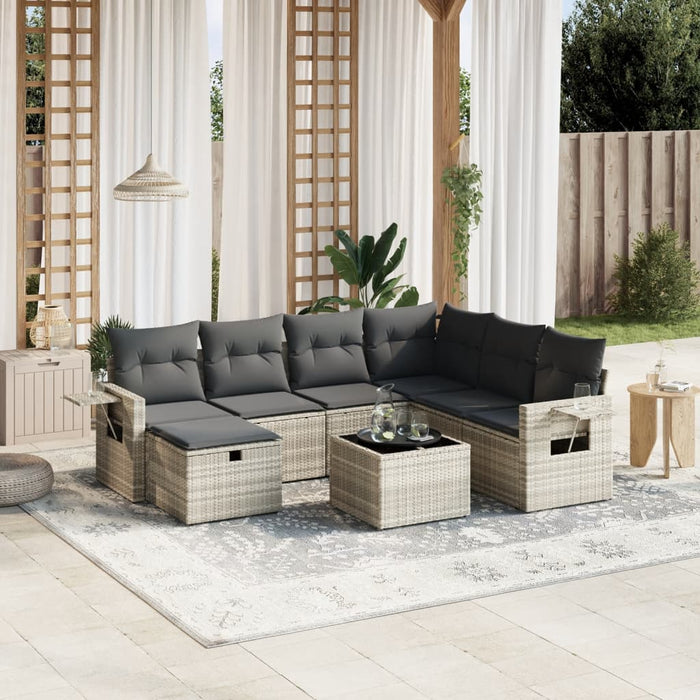 Set mobilier de grădină cu perne, 8 piese gri deschis poliratan WALTI