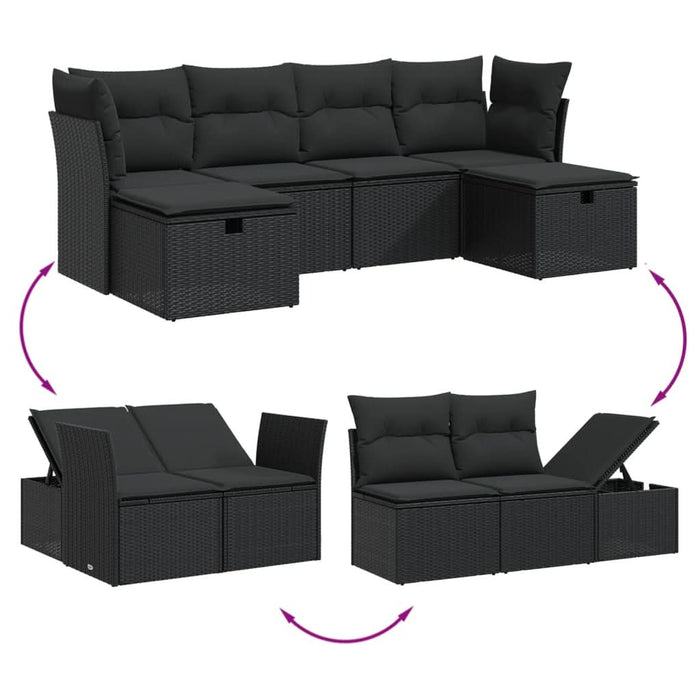 Set mobilier de grădină cu perne, 6 piese, negru, poliratan - WALTI WALTI