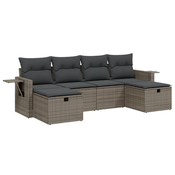 Set mobilier grădină cu perne, 6 piese, gri, poliratan WALTI